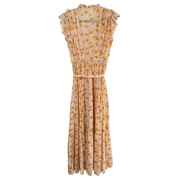 Doen Carnation Floral Ruffle Belted Tie Waist Maxi Dress Costal Boho Yellow Sz S - Picture 9 of 9